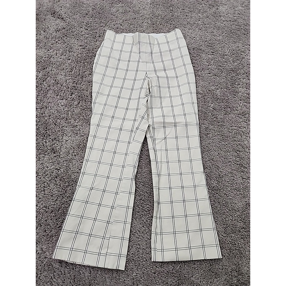A New Day Pants Womens 6 Cream Windowpane Mid Rise Stretch Cropped Kick Flare